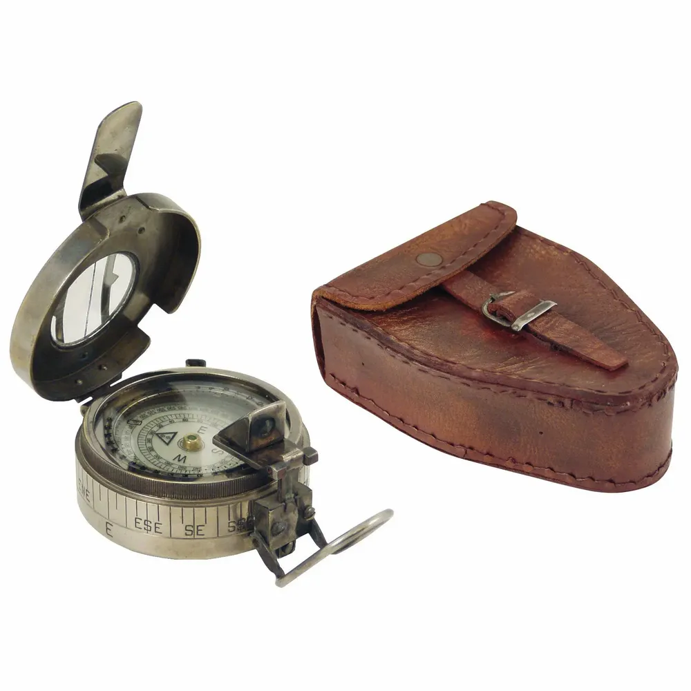 Objets de décoration - Compas Brunton 7,5 cm étui cuir - TRADE WINDS