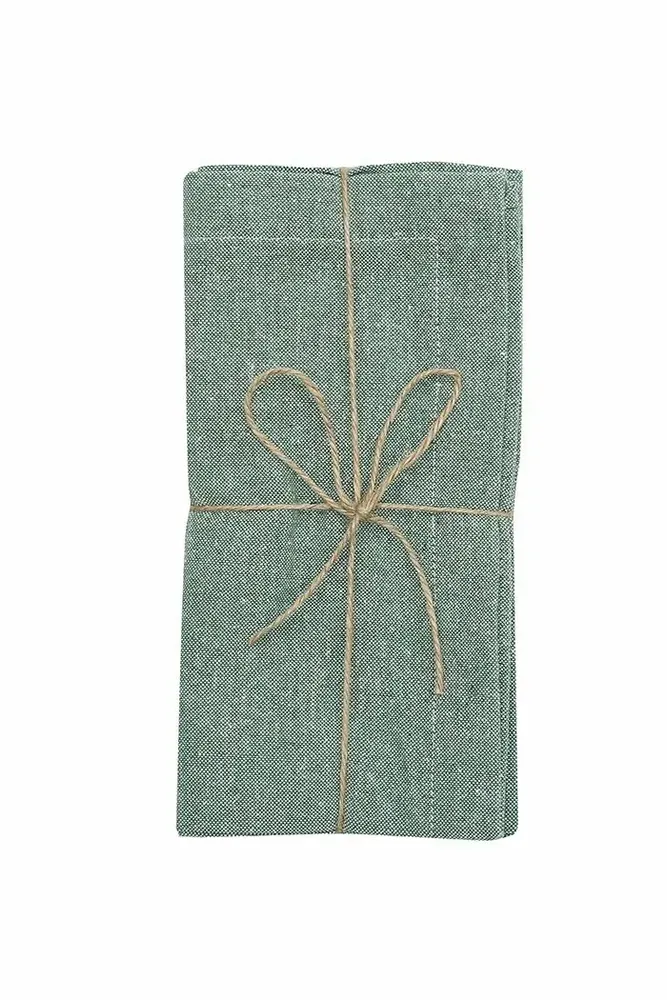 Linge de table textile - SERVIETTE RECYCLÉE 2-PACK ELIN, VERT/BLANC 45x45cm - BY WILLE