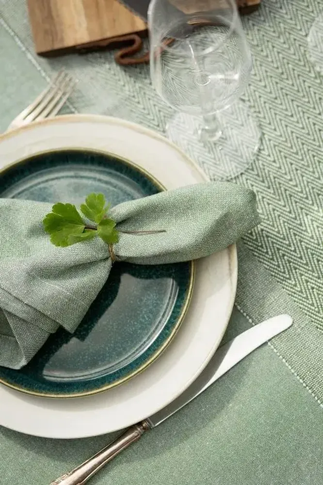 Linge de table textile - SERVIETTE RECYCLÉE 2-PACK ELIN, VERT/BLANC 45x45cm - BY WILLE