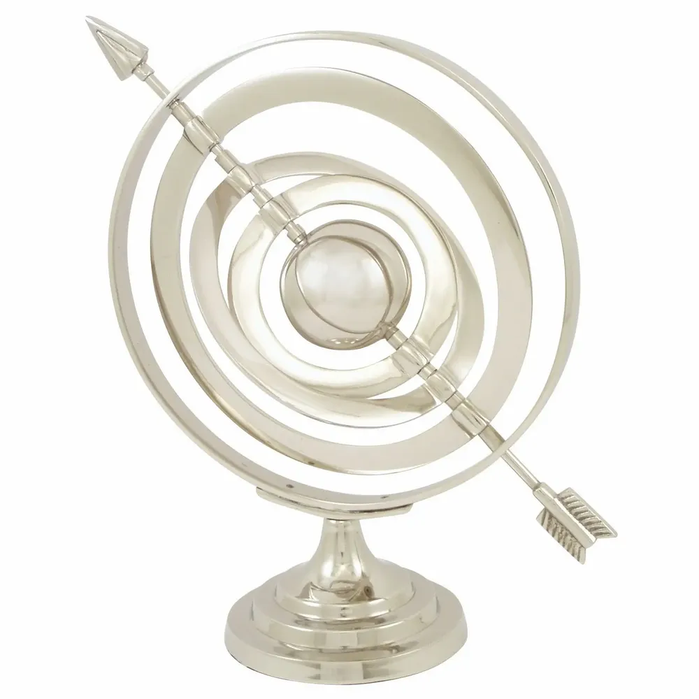 Objets de décoration - Sphère armillaire sur 1 axe, alu nickelé, H. 37 cm - TRADE WINDS