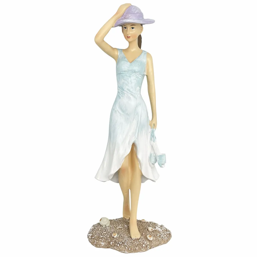 Sculptures, statuettes et miniatures - Promeneuse sur le sable, bleue, polyrésine, H. 23 cm - TRADE WINDS