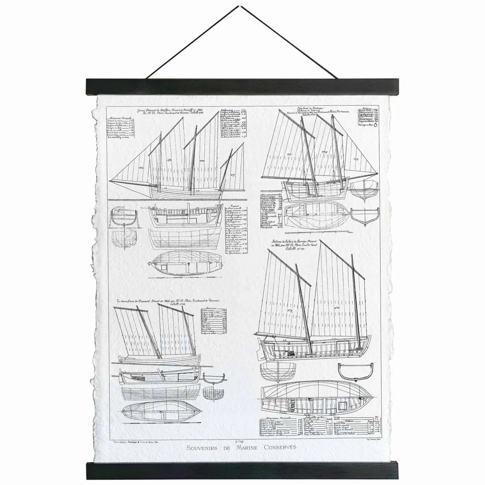 Autres décorations murales - Toile parchemin 4 goelettes XIXe, 35,5 x 46 cm - TRADE WINDS