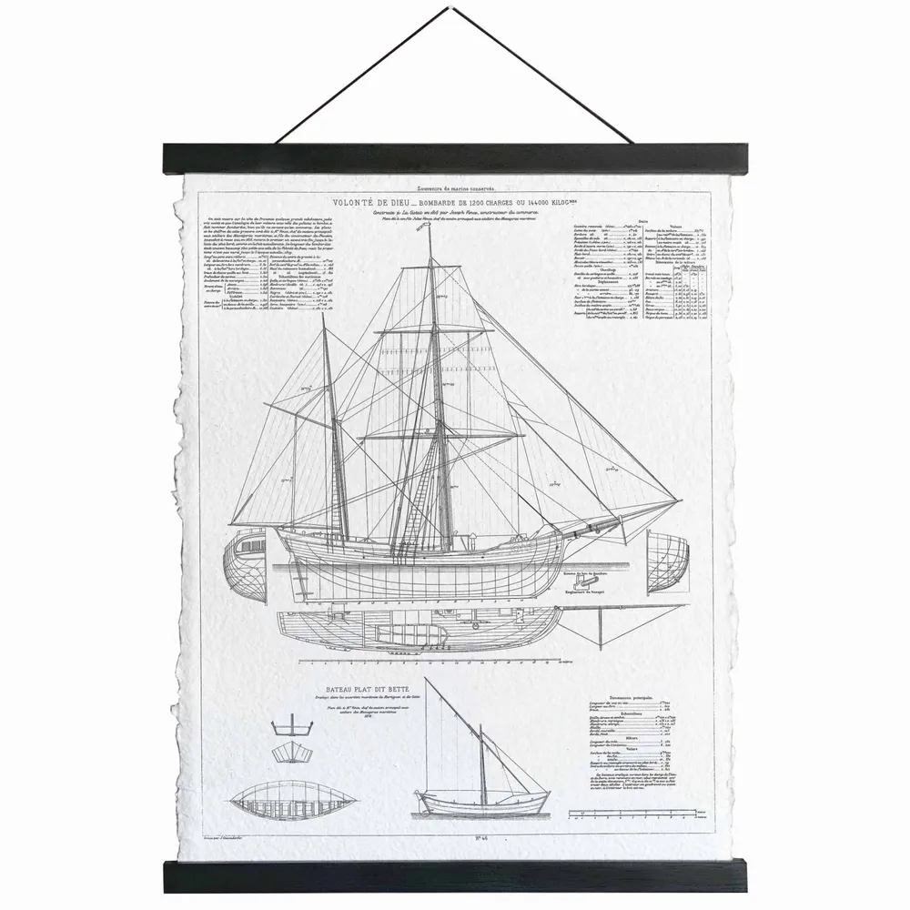 Autres décorations murales - Toile parchemin 2 navires XIXe, 35,5 x 46 cm - TRADE WINDS