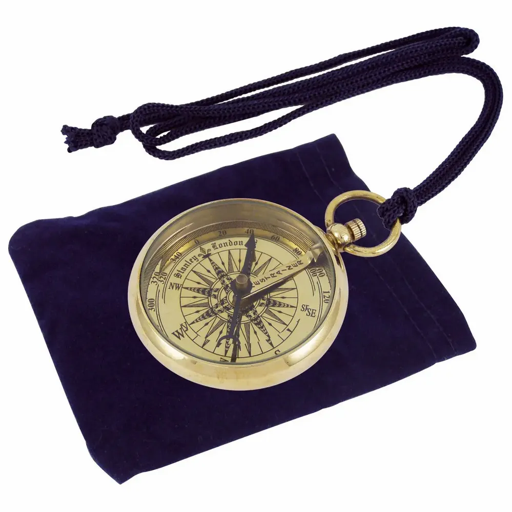Decorative objects - Compass with stopper, brass finish, with lace and velvet pouch Diam. 2"1/4 - TRADE WINDS
