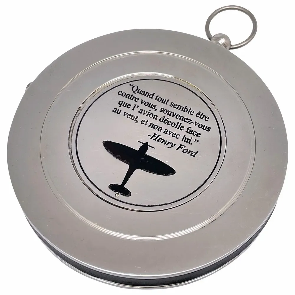 Objets de décoration - Boussole aviation laiton nickelé, D.8 cm av bloqueur d'aiguille, livrée av pochette velours - TRADE WINDS