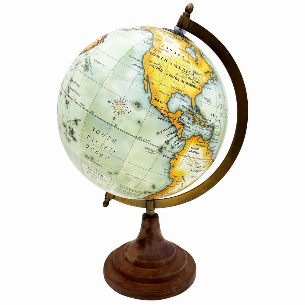 Objets de décoration - Globe terrestre diam 20 cm, pied bois et laiton vieilli H : 30 cm - TRADE WINDS