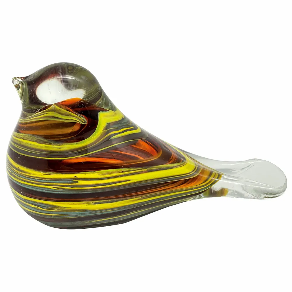 Objets de décoration - Oiseau jaune ambre et bleu en verre, L : 15 cm - TRADE WINDS