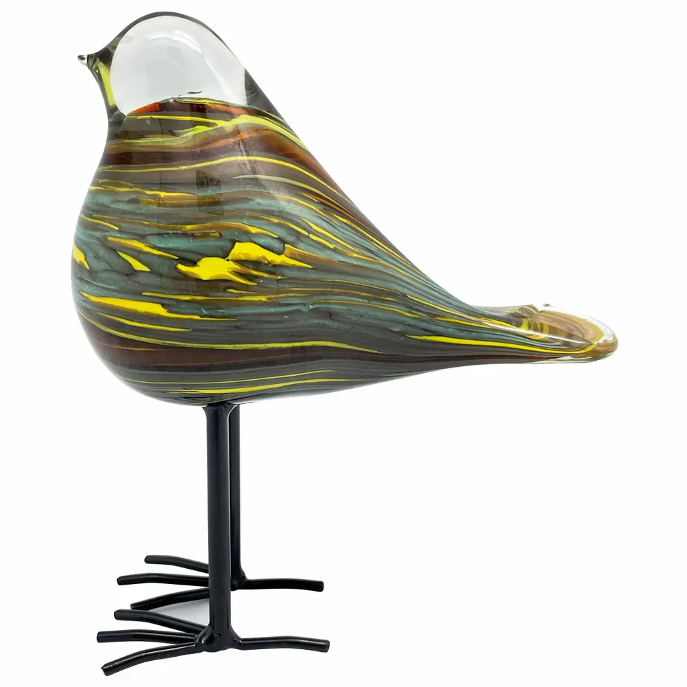 Decorative objects - Amber yellow and blue glass bird on métal feet H : 5" - TRADE WINDS