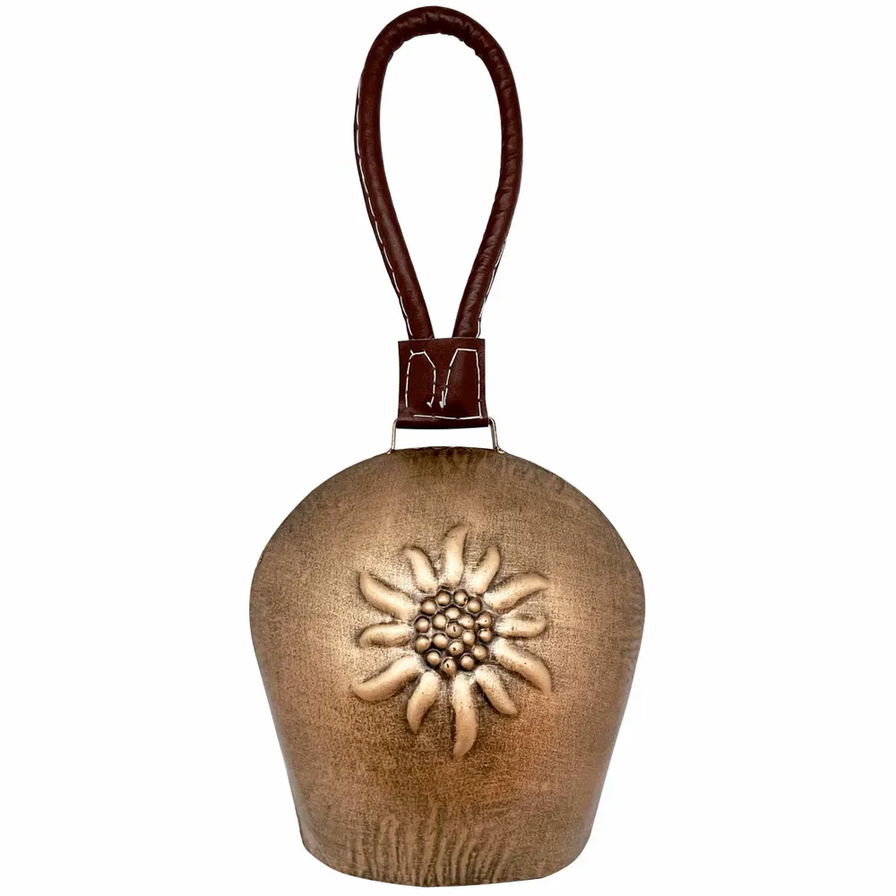 Objets de décoration - Cloche métal vieilli Edelweiss attache cuir 17,5 x 17 cm - TRADE WINDS