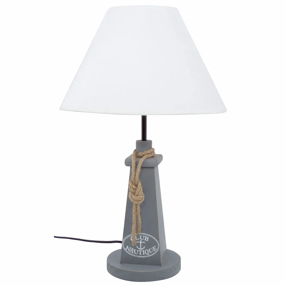 Lampes à poser - Lampe Club Nautique de coul. grise, en bois avec cordage - H : 50 cm - Ampoule E27 - TRADE WINDS
