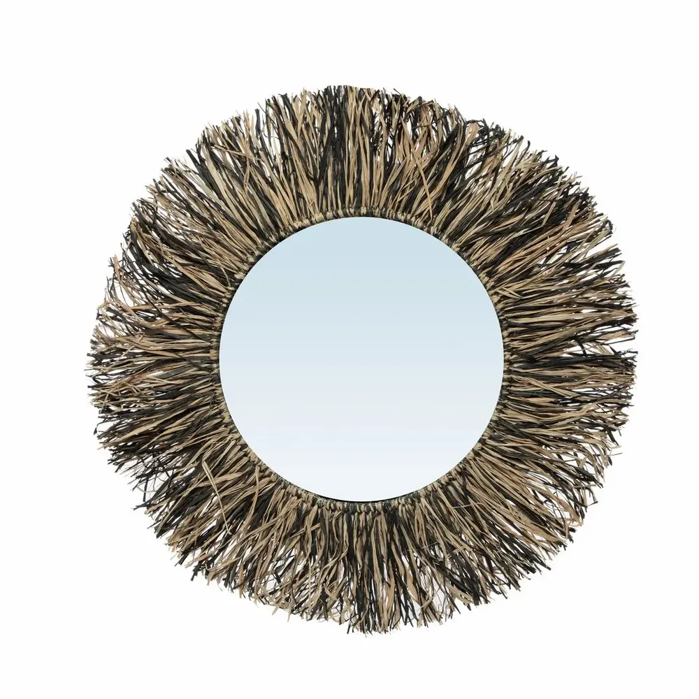 Mirrors - The Raffia Fringe Mirror - Natural Black - M - BAZAR BIZAR LIVING