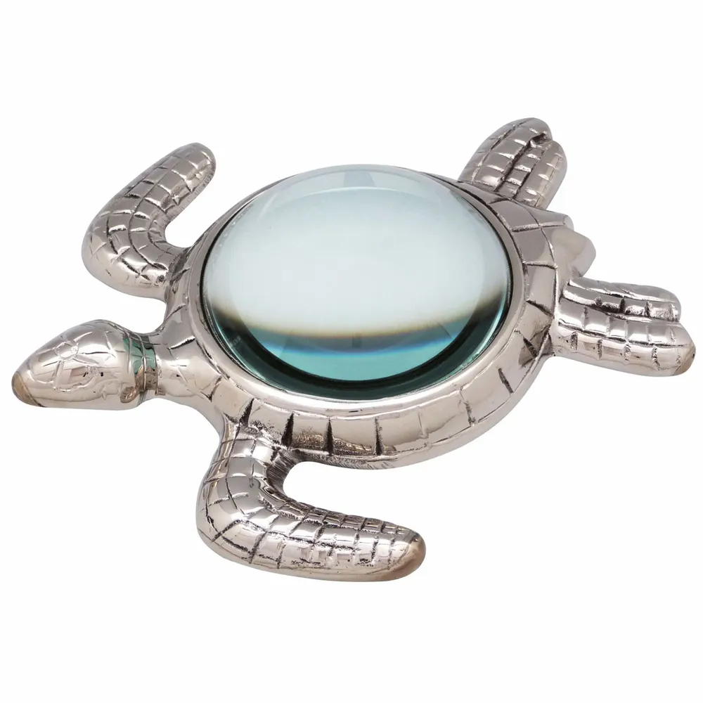 Presse-papier - Loupe presse papier tortue marine, Laiton nickelé - 16.5 cm - TRADE WINDS