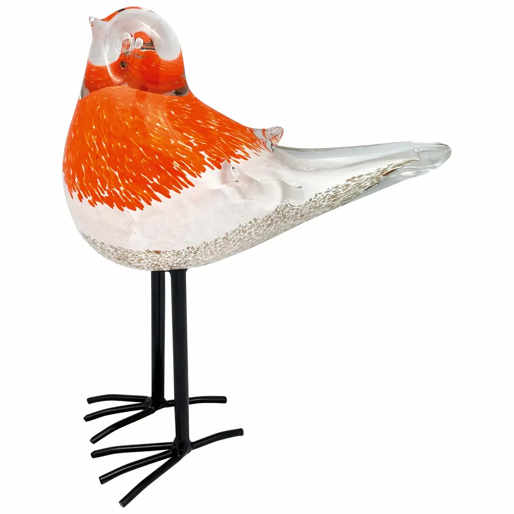 Objets de décoration - Oiseau orange et blanc pailleté dore en verre sur pieds, H : 17,5 cm - TRADE WINDS