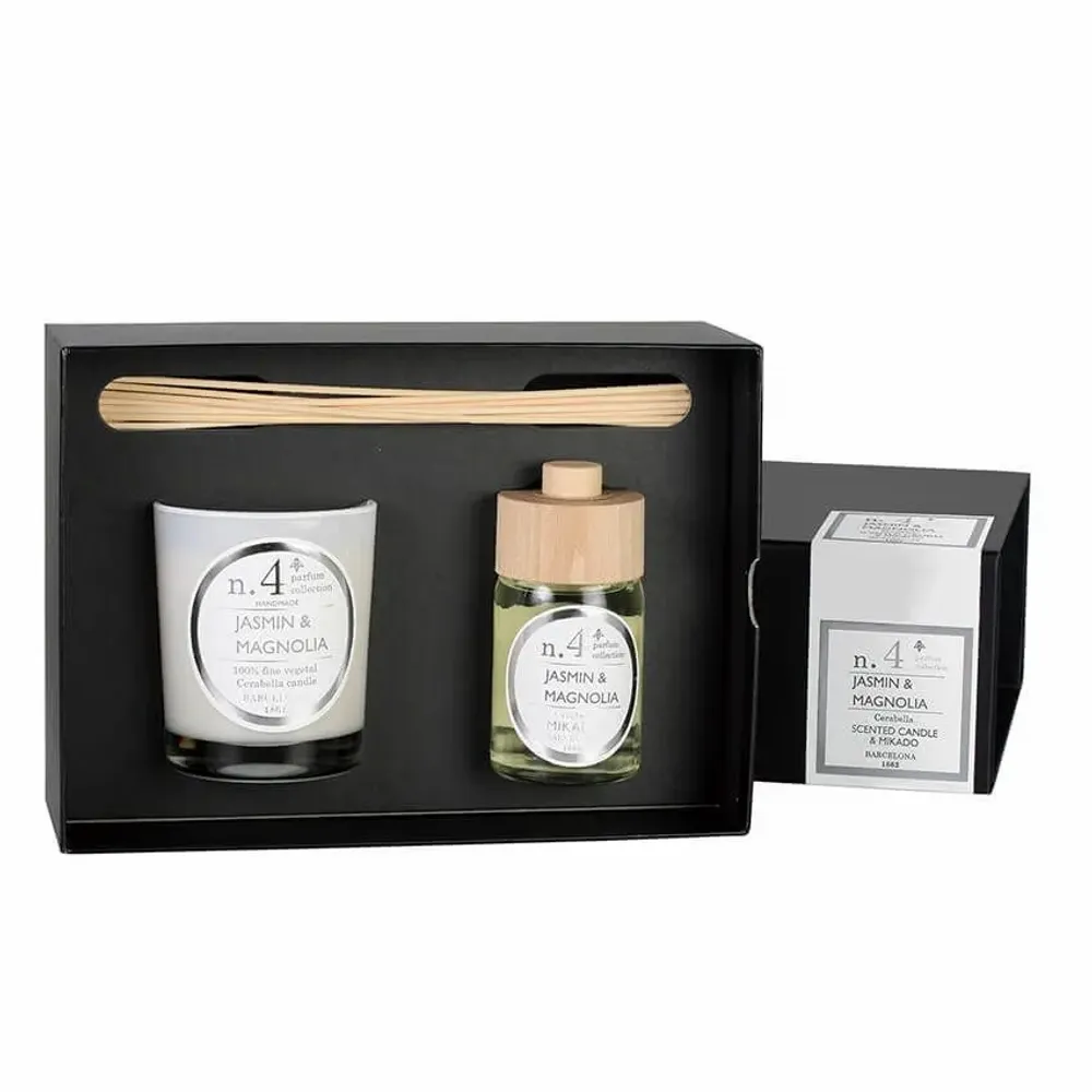 Candles - NUMBERS COLLECTION NUM.4 JASMINE & MAGNOLIA SET OF CANDLE AND DIFFUSER - CERABELLA SL