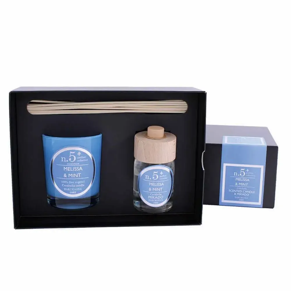 Bougies - NUMBERS NUM.5 MELISSA & MINT SET OF CANDLE AND DIFFUSER - CERABELLA SL
