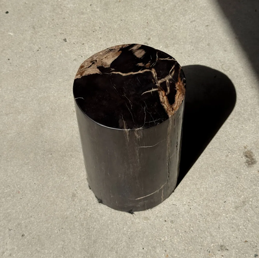 Coffee tables - Small side table in black petrified wood with beige stripes and sides - OFFICE OBJETS