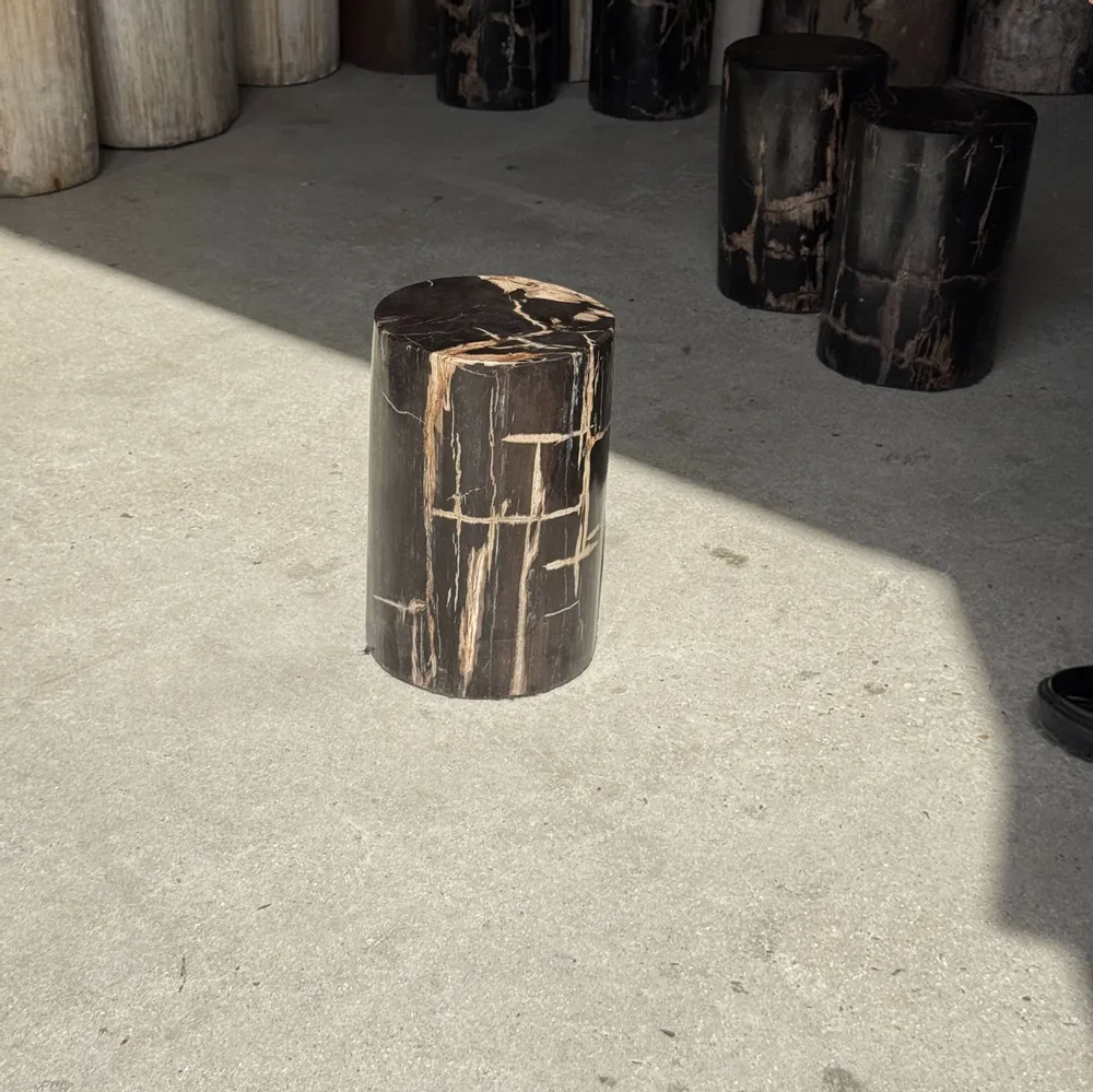 Coffee tables - Small side table in black petrified wood with beige stripes and sides - OFFICE OBJETS