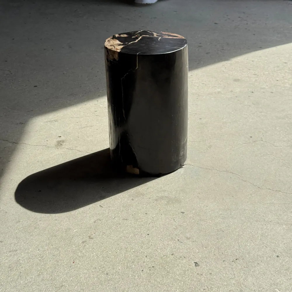Coffee tables - Small side table in black petrified wood with beige stripes and sides - OFFICE OBJETS