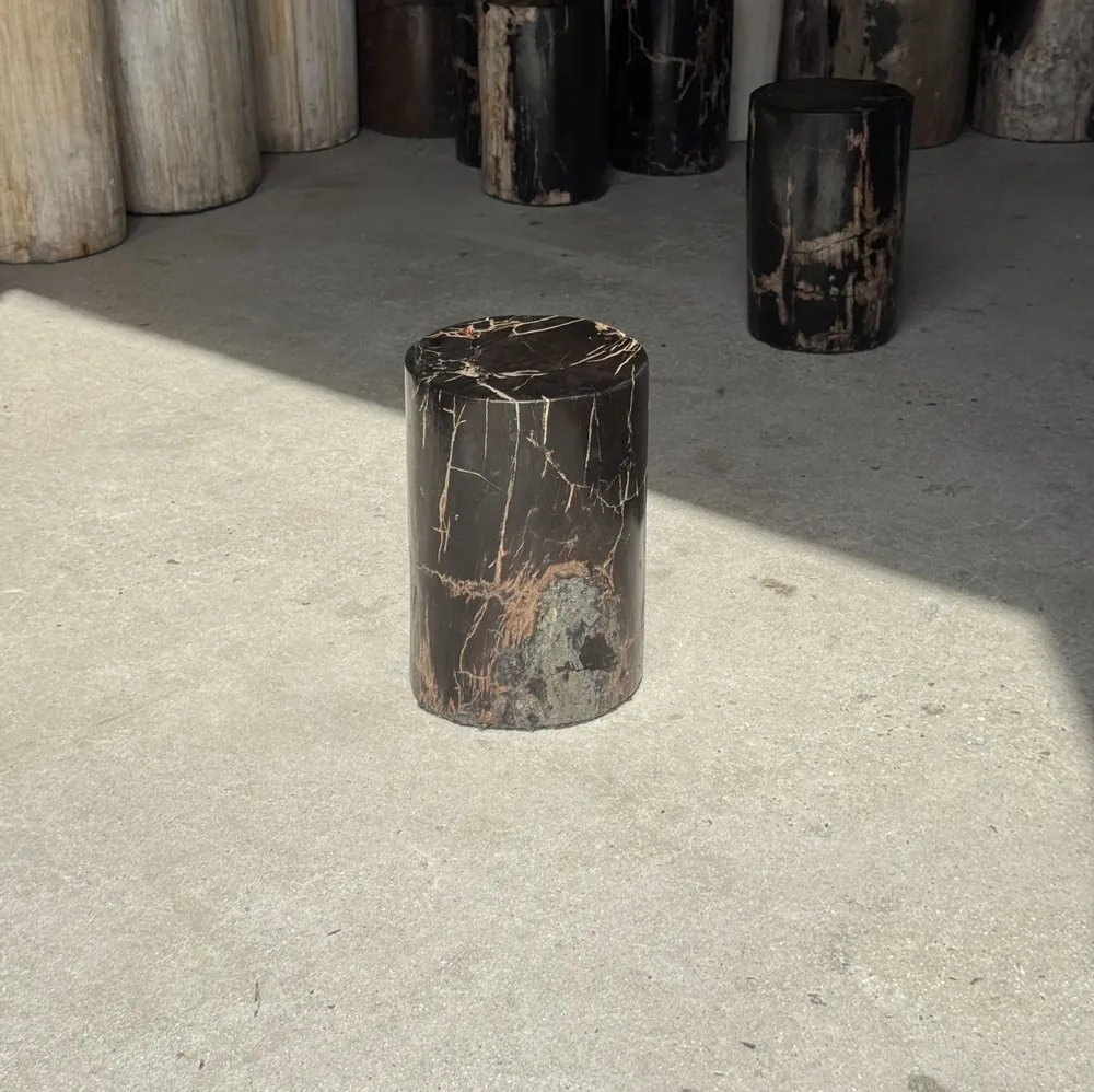 Coffee tables - Small side table in black petrified wood with beige stripes H28 D18 - OFFICE OBJETS