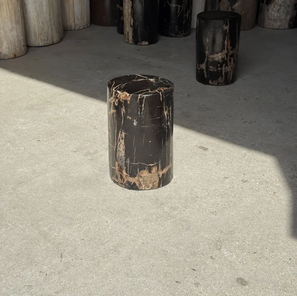 Coffee tables - Small side table in black petrified wood with beige stripes H28 D18 - OFFICE OBJETS
