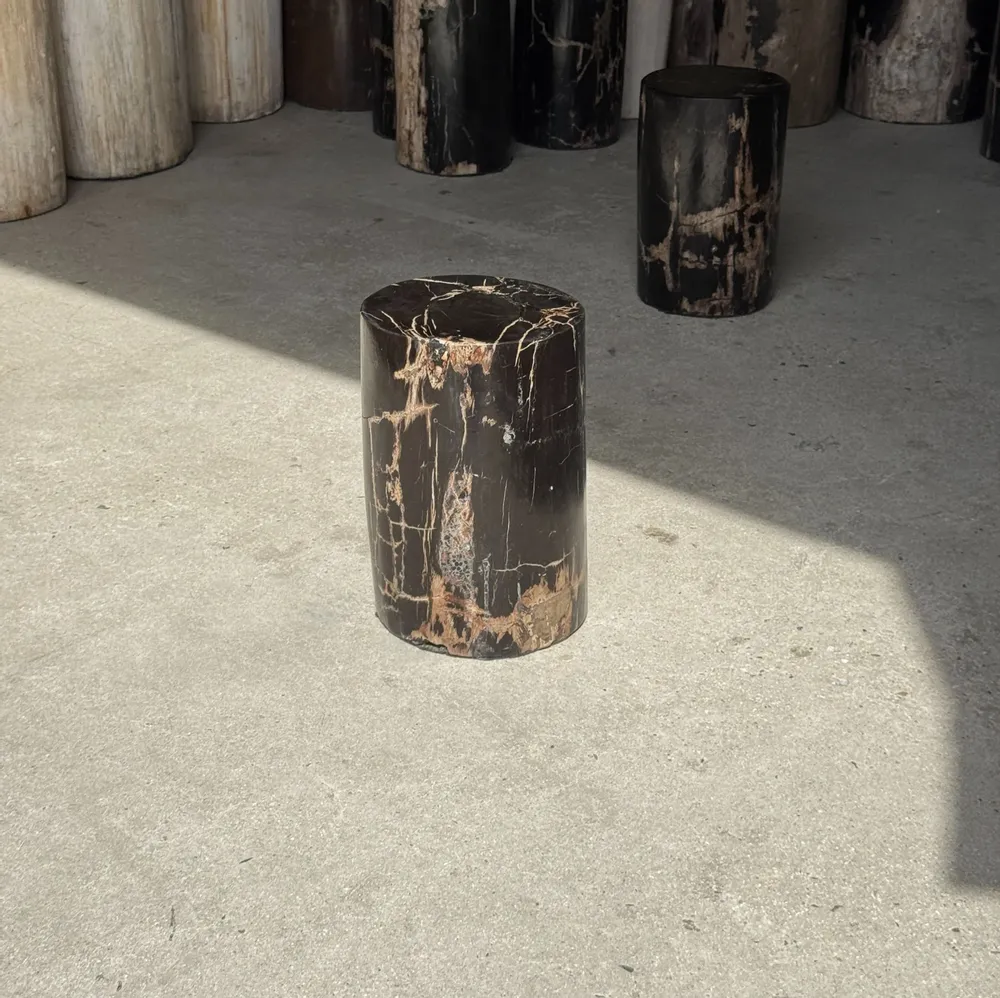 Coffee tables - Small side table in black petrified wood with beige stripes H28 D18 - OFFICE OBJETS