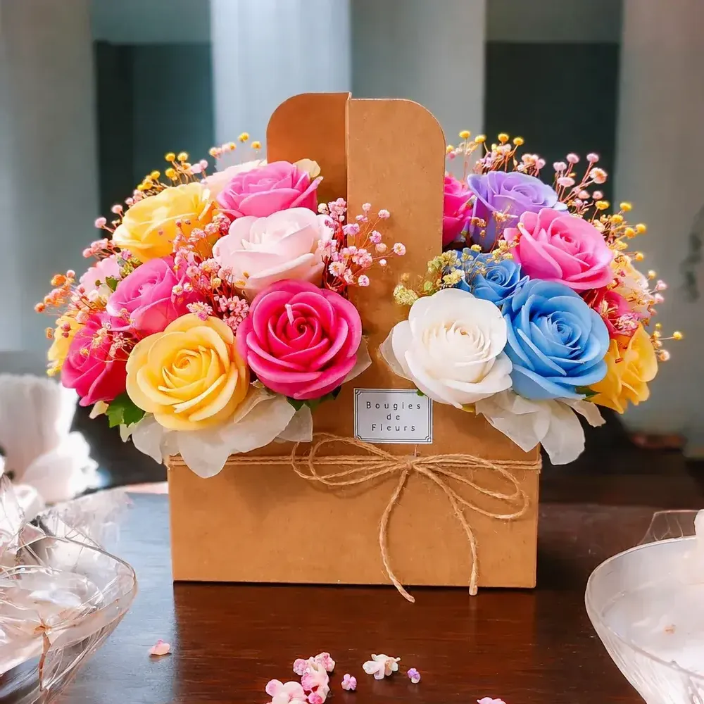 Candles - Artisan Flower Candle Bouquet Basket–Scented Collection - WIRAWIRI