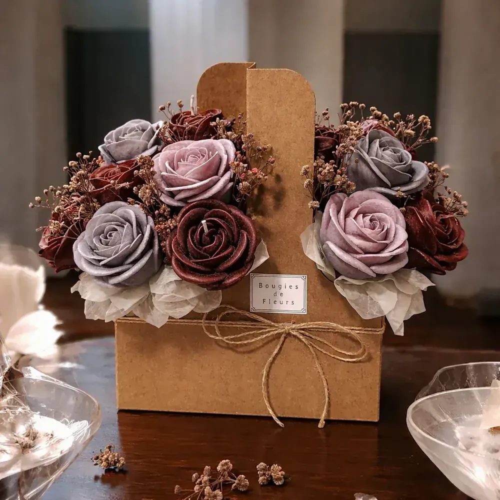 Candles - Artisan Flower Candle Bouquet Basket–Scented Collection - WIRAWIRI