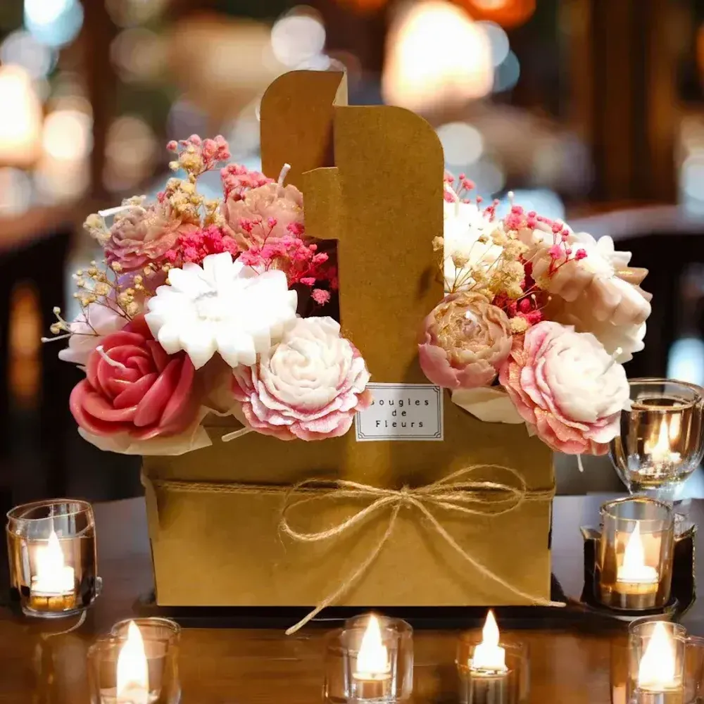 Candles - Artisan Flower Candle Bouquet Basket–Scented Collection - WIRAWIRI