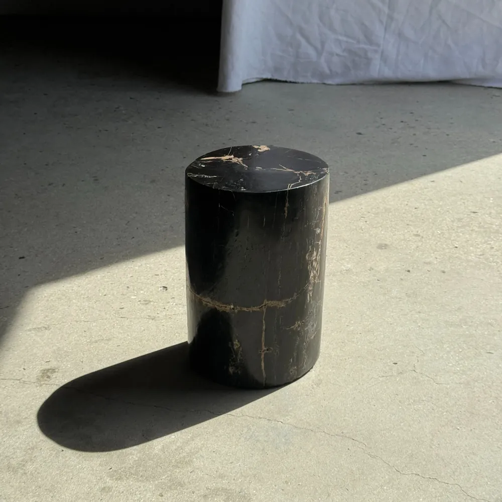 Coffee tables - Small side table in black petrified wood with streaks and beige low si - OFFICE OBJETS