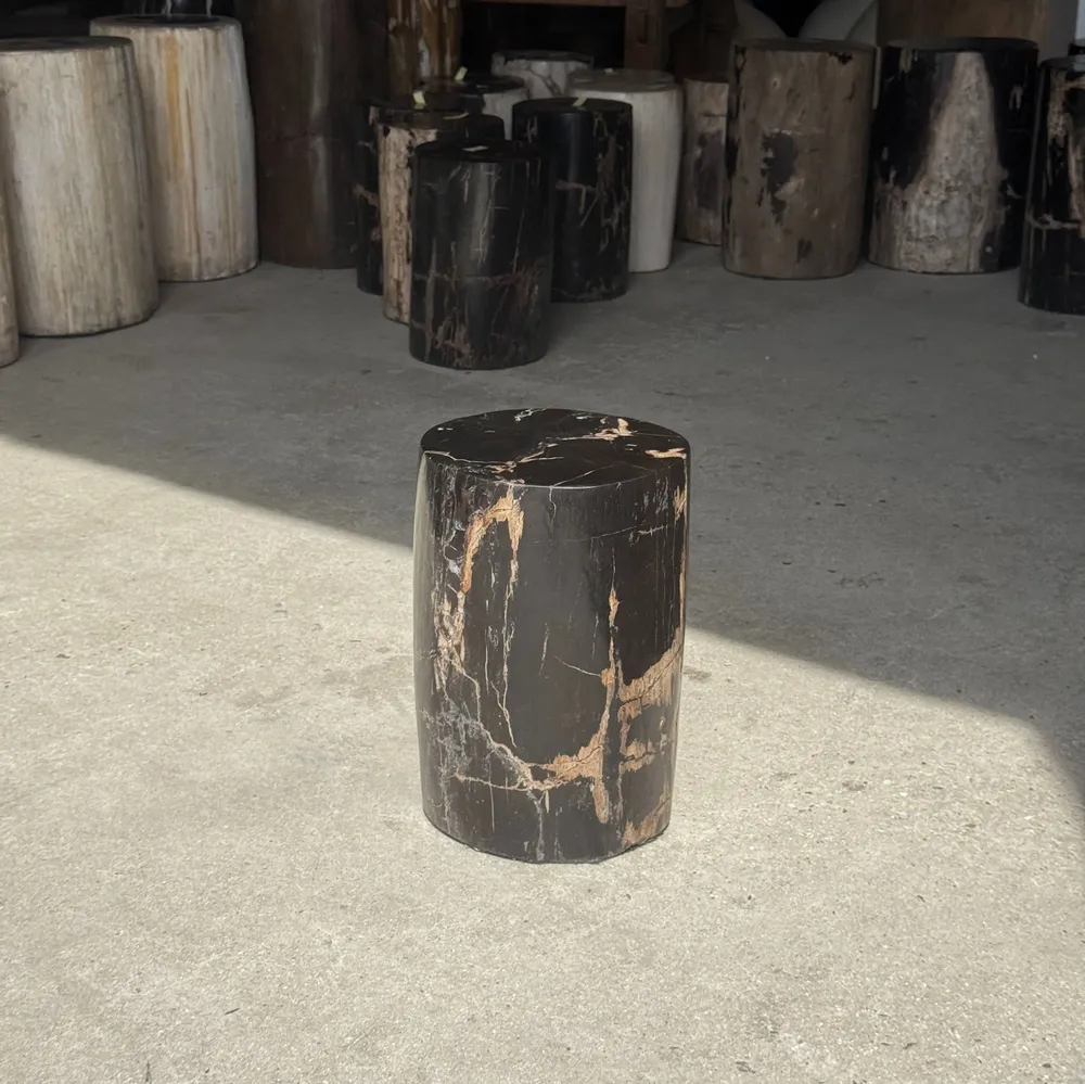 Coffee tables - Small side table in black petrified wood with streaks and beige low si - OFFICE OBJETS