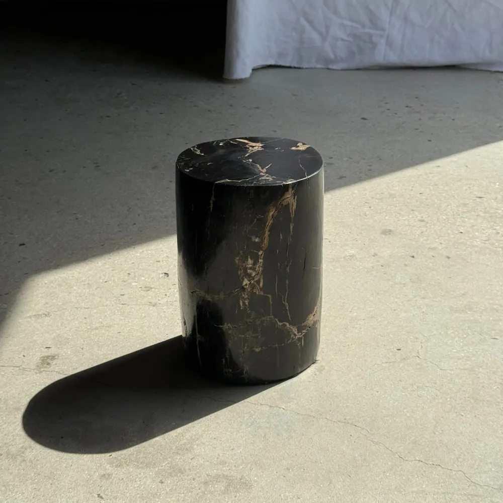 Coffee tables - Small side table in black petrified wood with streaks and beige low si - OFFICE OBJETS