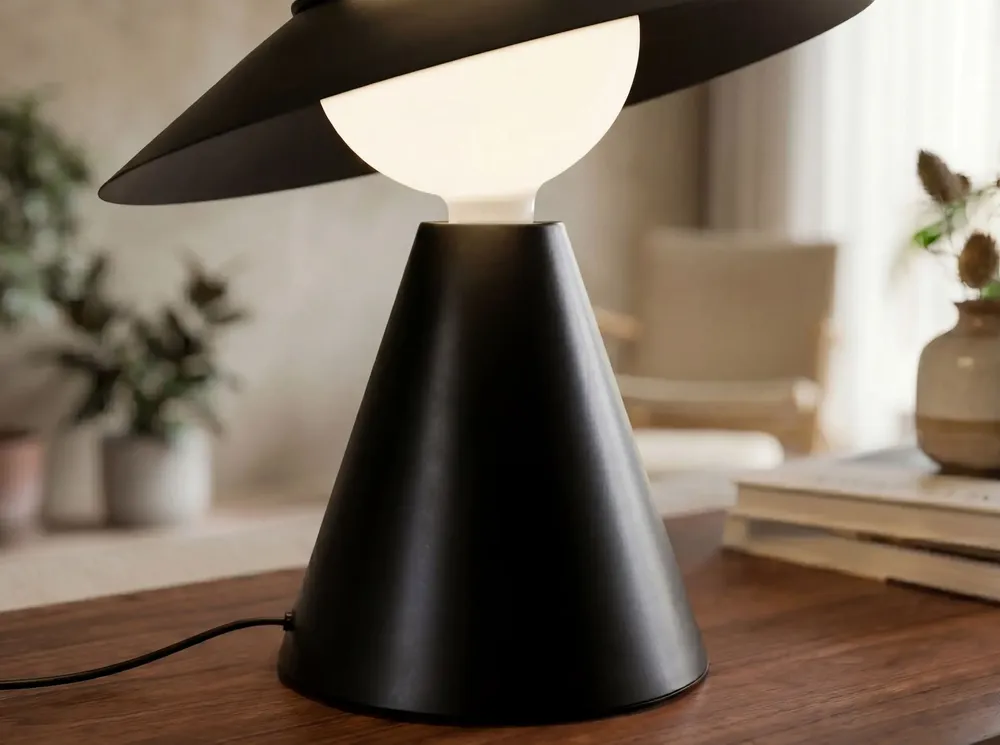 Lampes à poser - Lampe de table en verre blanc et acier noir - ANGEL CERDÁ