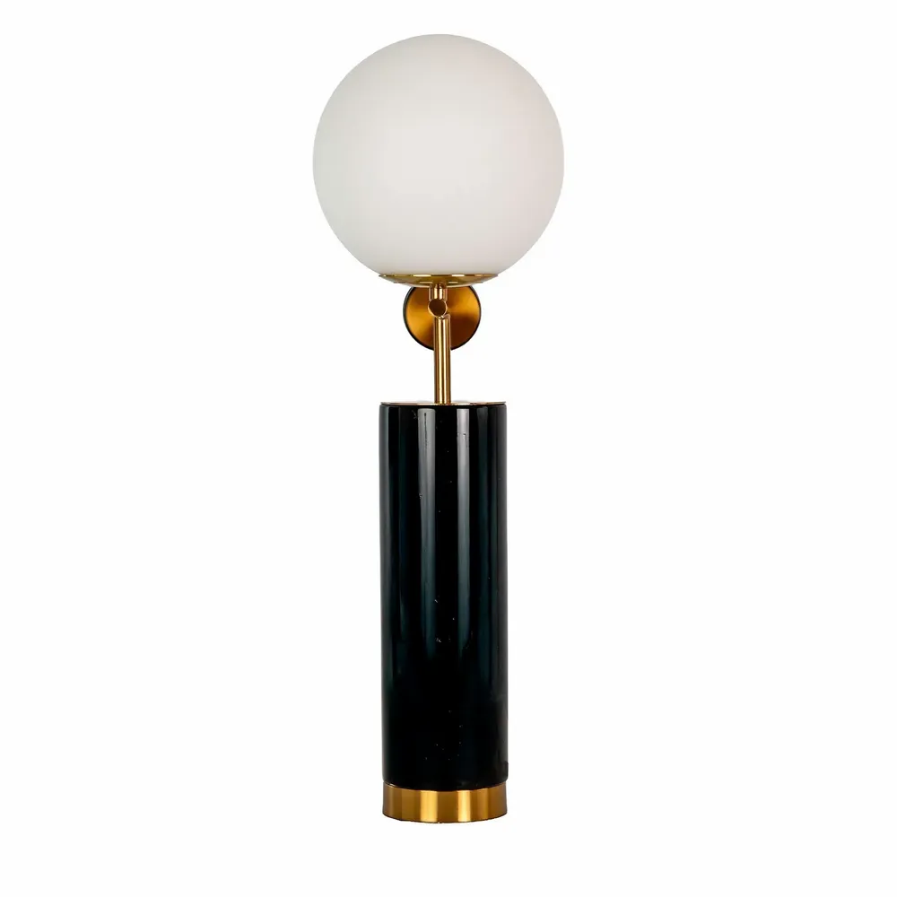 Lampes à poser - Lampe de table en verre blanc, acier poli doré et base en marbre céramique - ANGEL CERDÁ