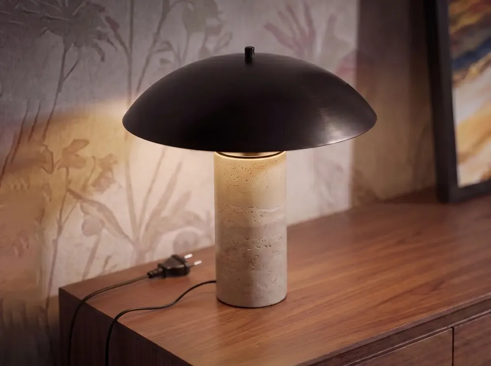 Table lamps - Table lamp in black steel and porcelain marble - ANGEL CERDÁ