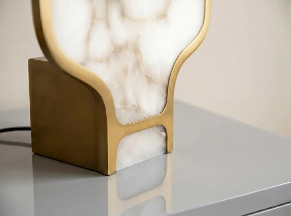 Table lamps - Table lamp in natural Alabaster stone and polished gold steel - ANGEL CERDÁ