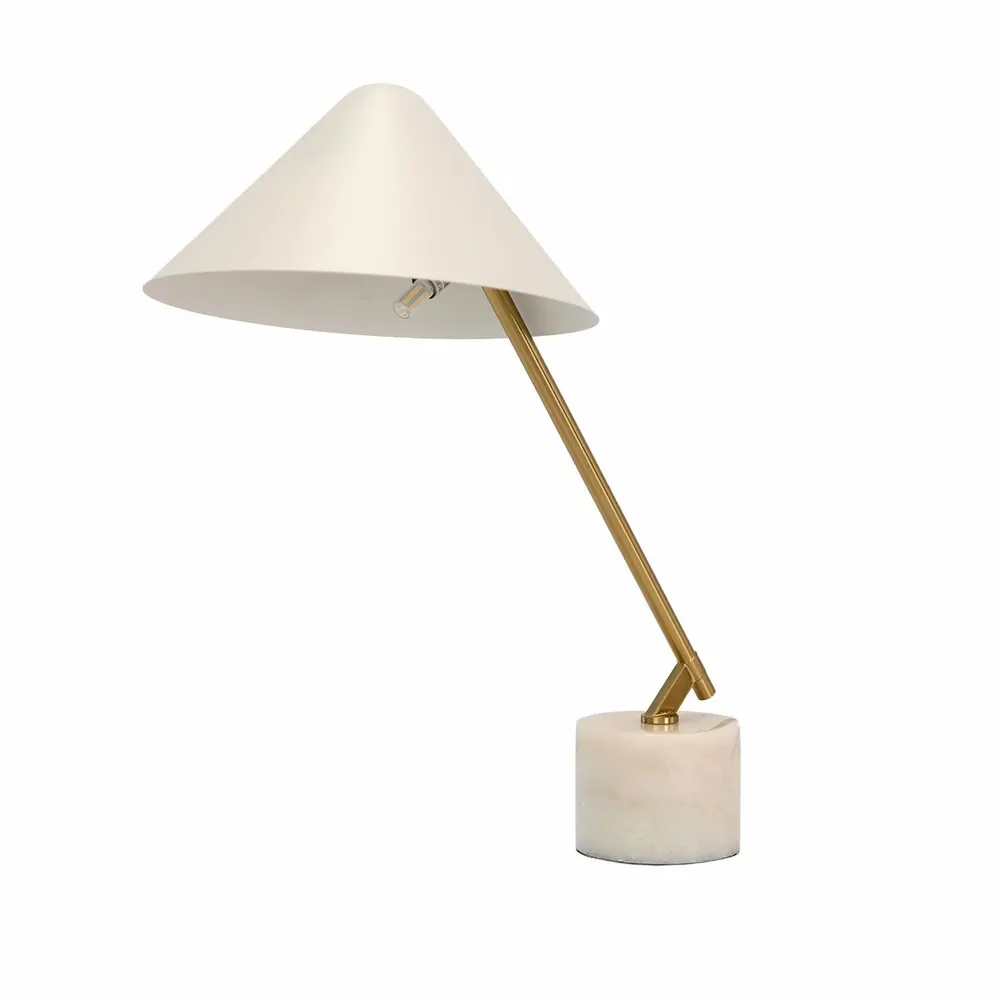 Lampes à poser - Lampe de table en acier blanc et acier poli doré avec base en marbre céramique - ANGEL CERDÁ