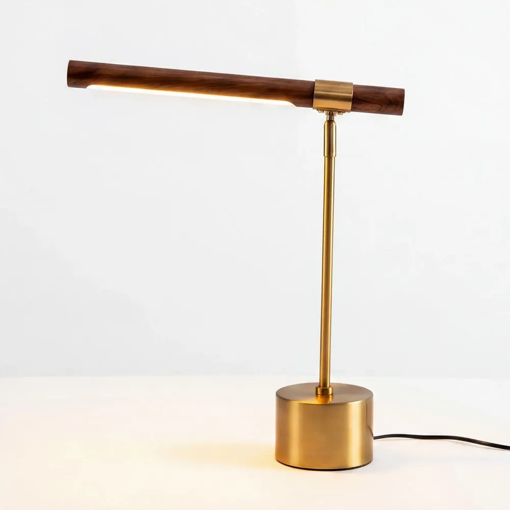 Table lamps - Table lamp in walnut-effect steel and polished gold steel - ANGEL CERDÁ