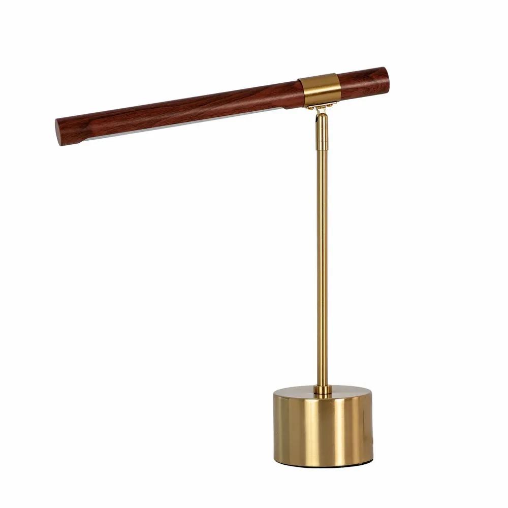 Table lamps - Table lamp in walnut-effect steel and polished gold steel - ANGEL CERDÁ