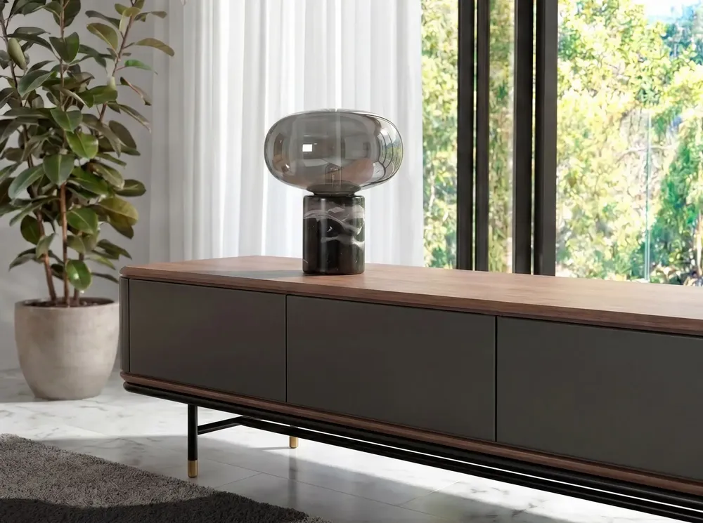 Table lamps - Table lamp in grey smoked mirror-effect glass and porcelain marble - ANGEL CERDÁ
