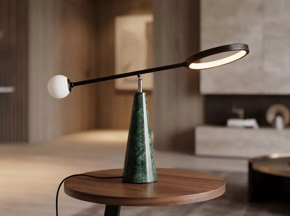 Lampes à poser - Lampe de table en acier noir et marbre céramique - ANGEL CERDÁ