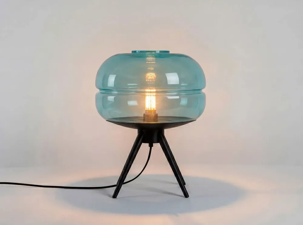 Lampes à poser - Lampe de table en verre bleu et acier noir - ANGEL CERDÁ