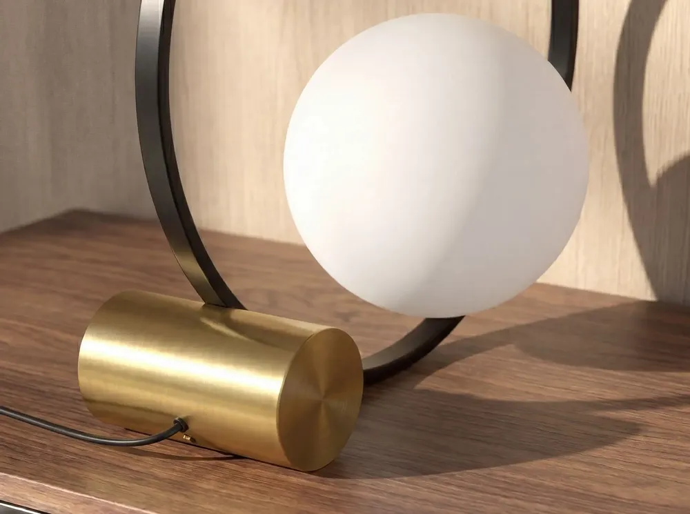 Lampes à poser - Lampe de table en verre blanc et acier noir avec base en acier poli doré - ANGEL CERDÁ