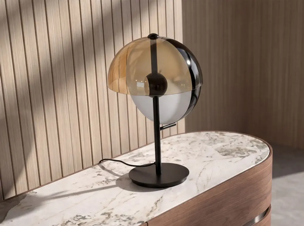 Lampes à poser - Lampe de table en verre fumé ambre et acier noir et blanc avec base en acier noir - ANGEL CERDÁ