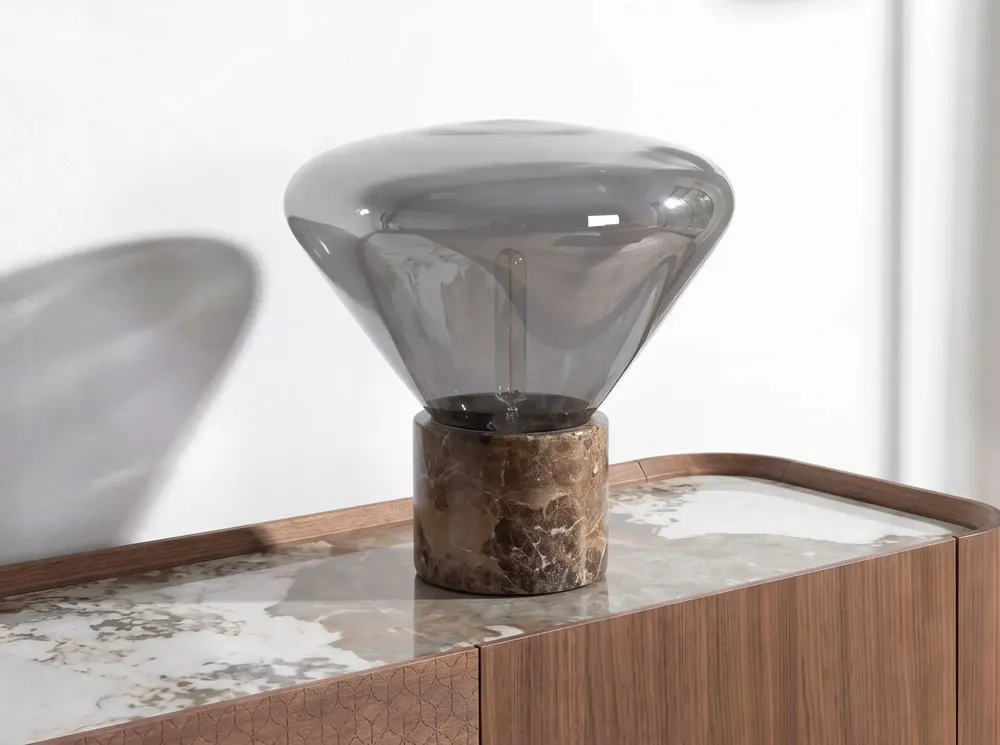 Table lamps - Table lamp in grey smoked mirror-effect glass and porcelain marble - ANGEL CERDÁ