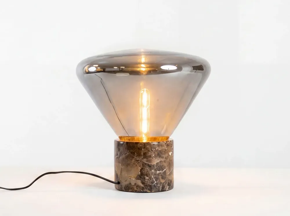 Table lamps - Table lamp in grey smoked mirror-effect glass and porcelain marble - ANGEL CERDÁ