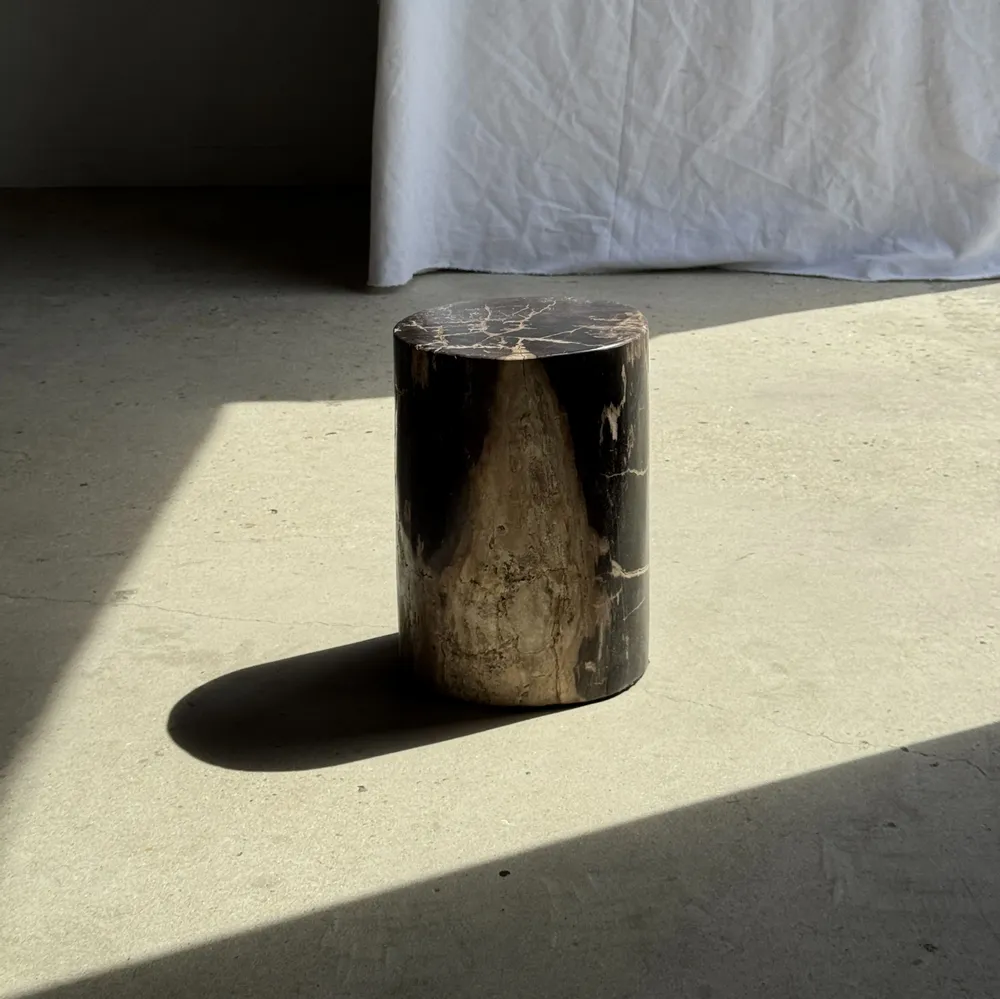 Coffee tables - Side table in black petrified wood with beige stripes fine network H35 - OFFICE OBJETS