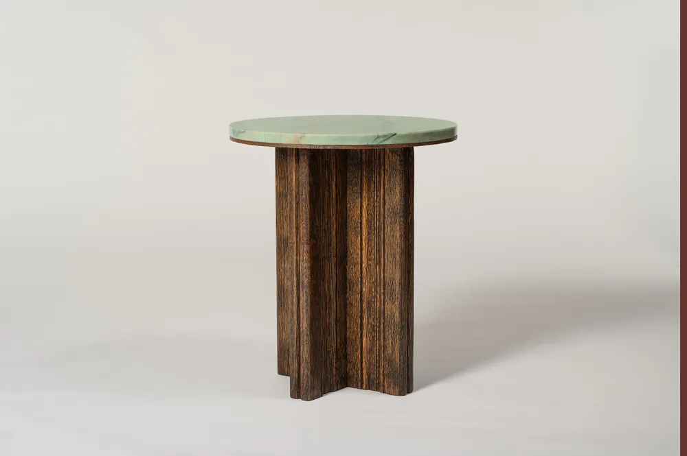 Other tables - Side Table in wood and marble - Alice - ESMERY EBENISTERIE