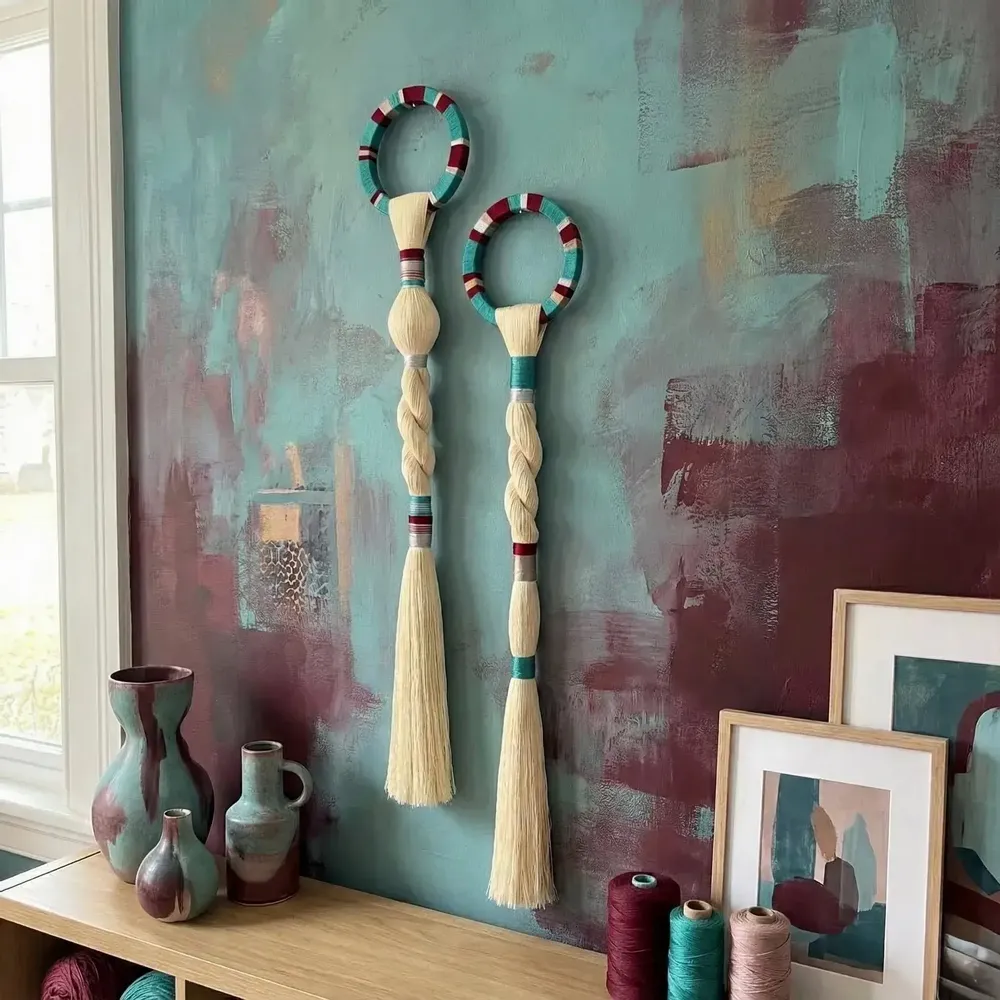 Other wall decoration - Twisted Harmony: 2-Piece Handmade Braided Macrame Wall Installation - SARMAL DESIGN