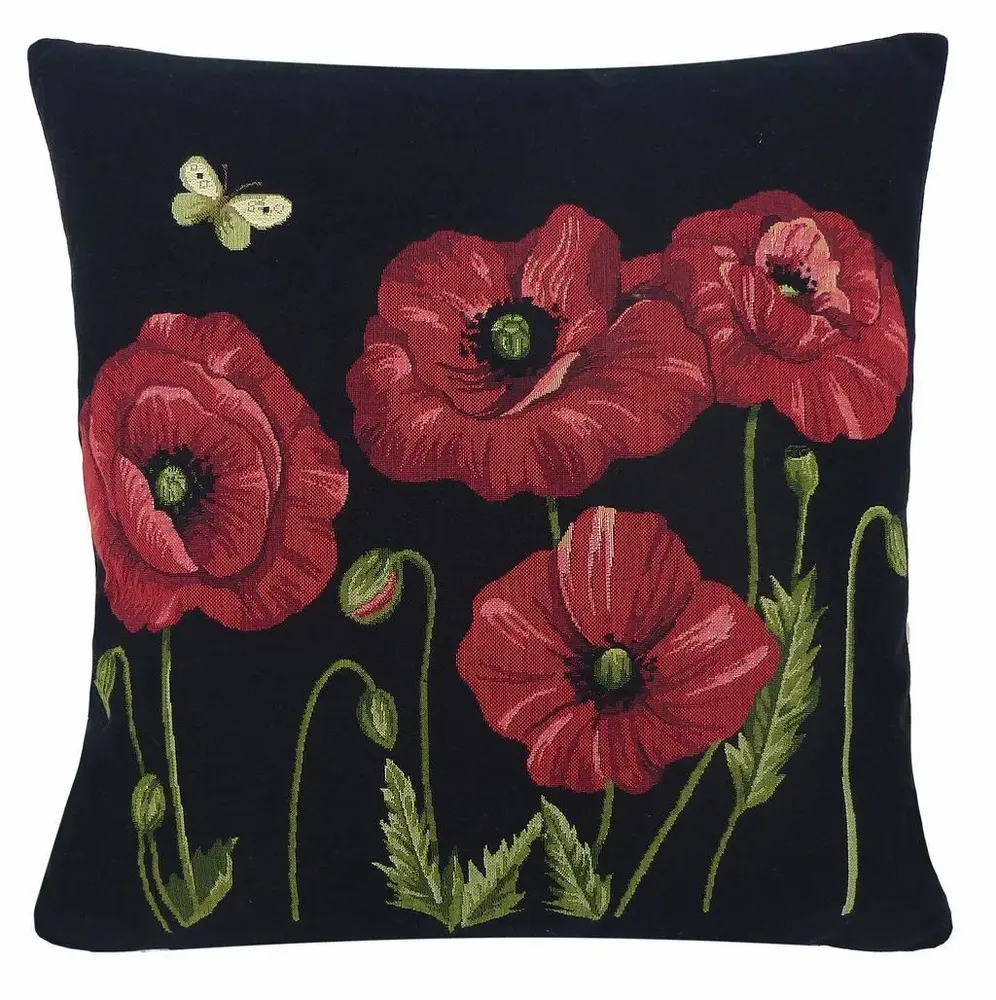 Coussins textile - Coussin tapisserie pavot noir - ROLANDE DU DREUILH  LACE JEWEL