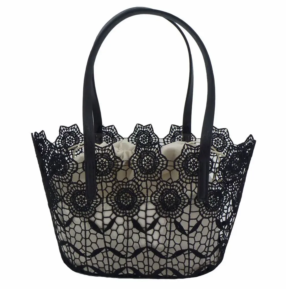Sacs et cabas - Cabas dentelle smili cuir noir - ROLANDE DU DREUILH  LACE JEWEL